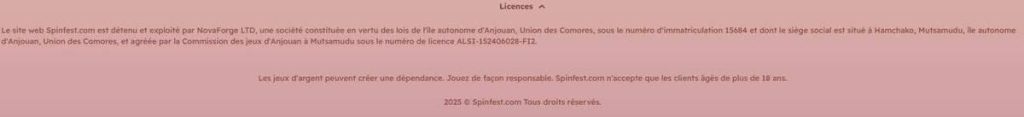 Spinfest Casino licence